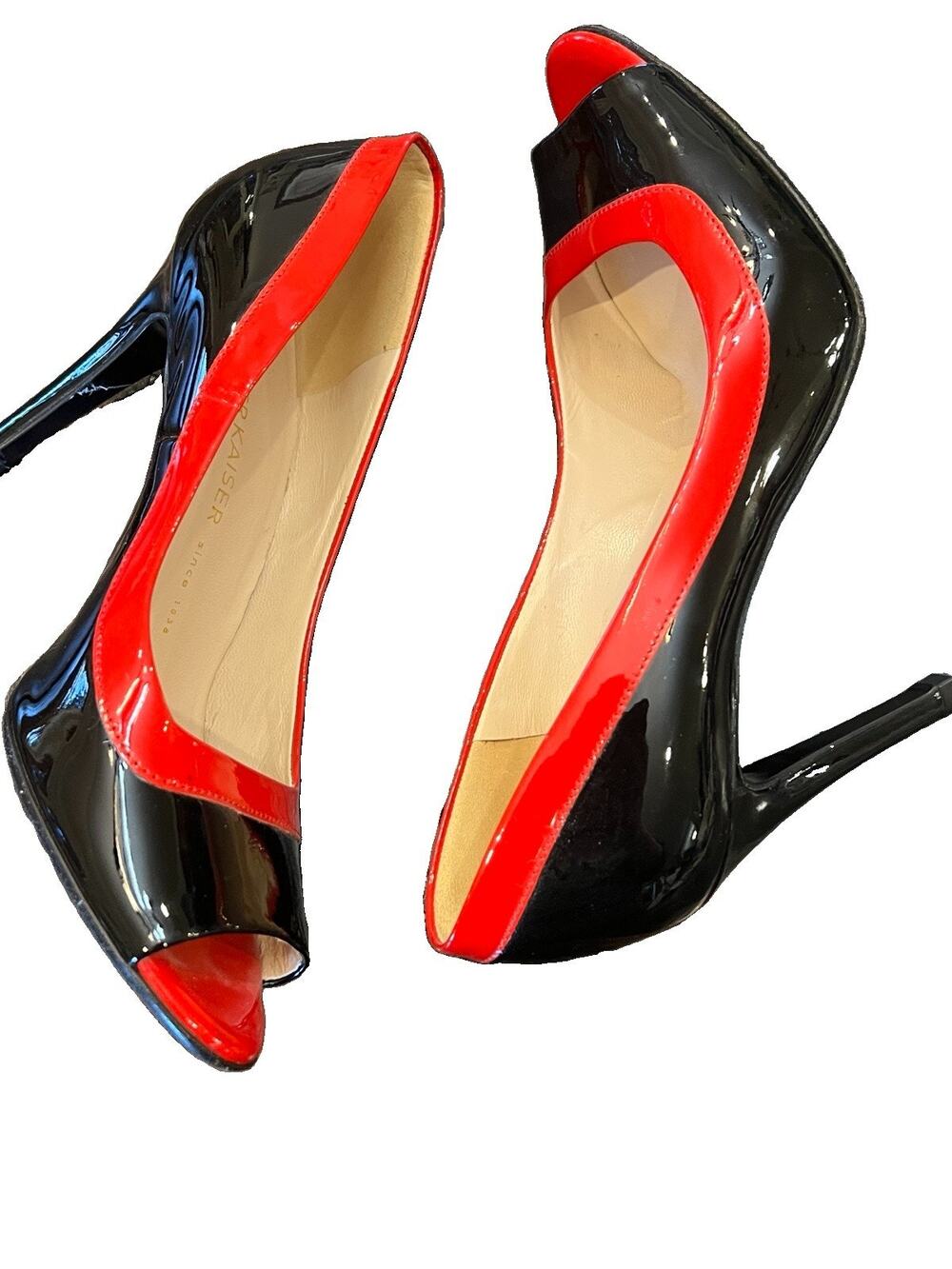 PETER KAISER Peep Toe High Heels Pumps Black Red Burlesque Y2K Vintage